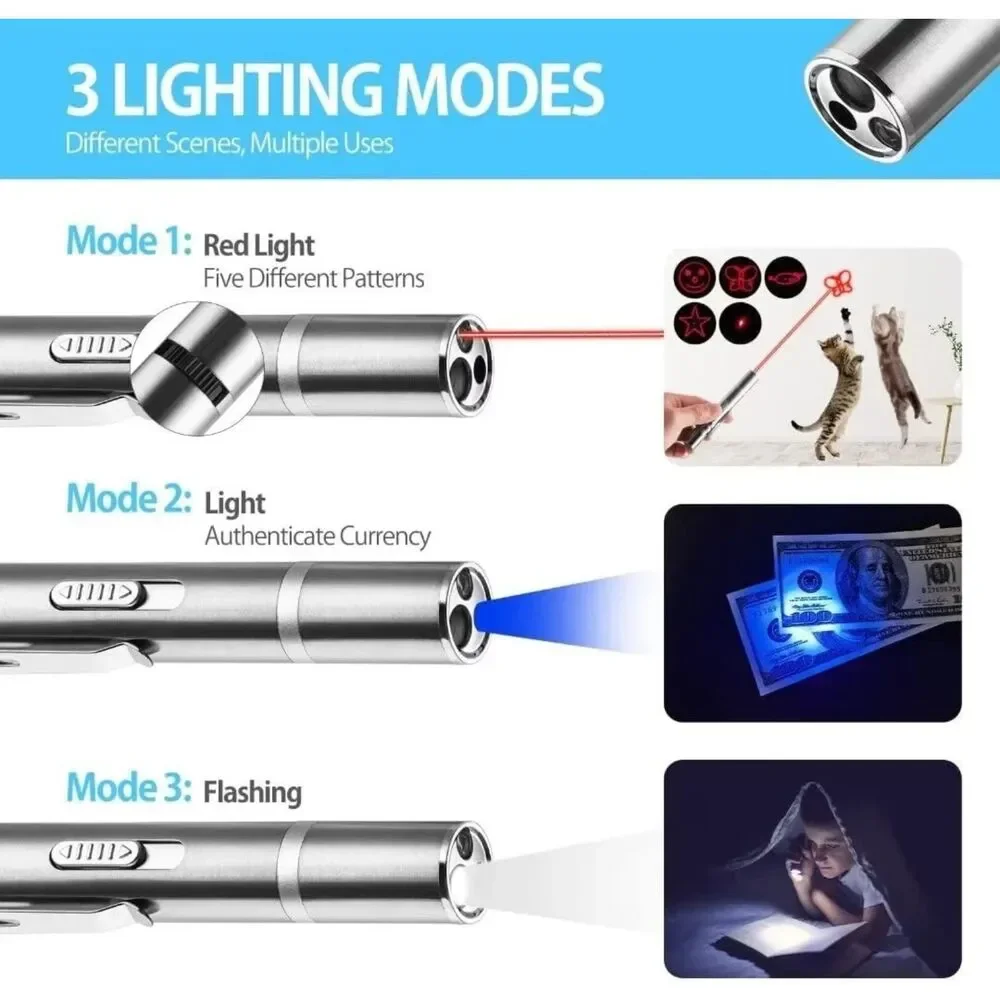 Cat Laser Interactive Toy w/ Red Dot LED Light Pointer, Long Range 3 Modes